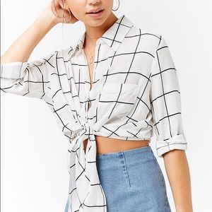 Tie-Front Grid Shirt
